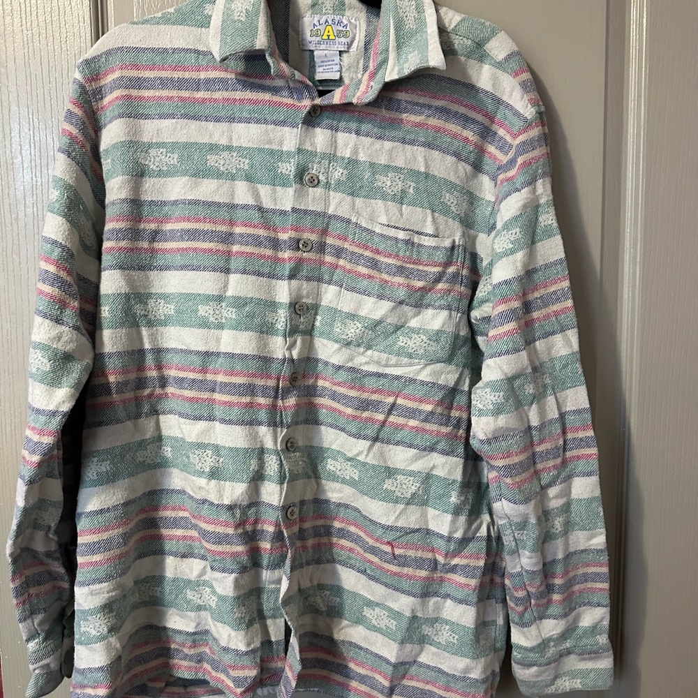 Striped Button-Up Shirt Alaska 1959 VTG Large Preppy Collegiate Nerd Cotton